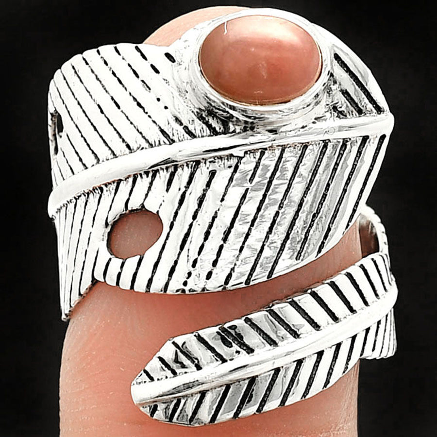 Adjustable Feather - Guava Quartz Ring size-8 R-1473 SDR237054