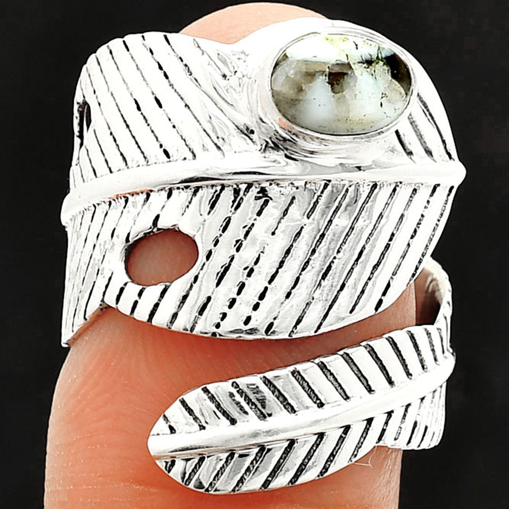 Adjustable Feather - Sesame Jasper Ring size-6.5 R-1473 SDR237090-0