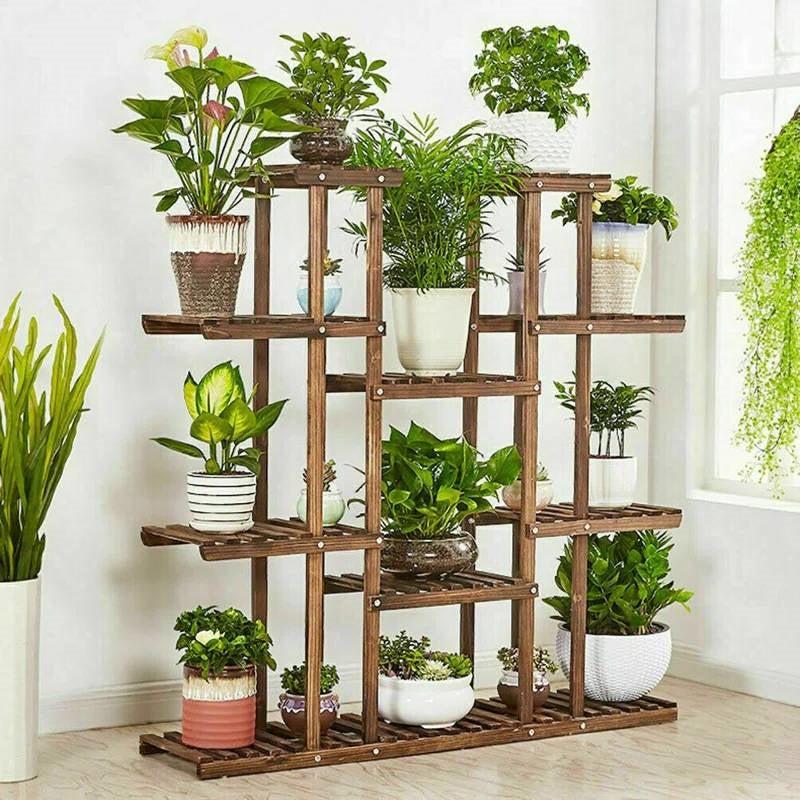 Solid Wood Indoor Outdoor 11-Tier Plant Stand-0