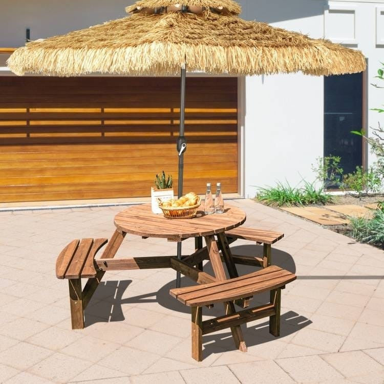 Solid Cedar Wood Outdoor Picnic Table with 3 Benches Patio Garden Dining Set-0