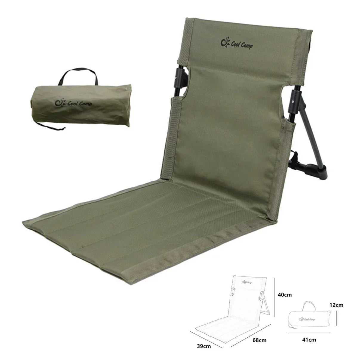 Portable Camping Chair with Backrest Cushion- Green — 10811790164307