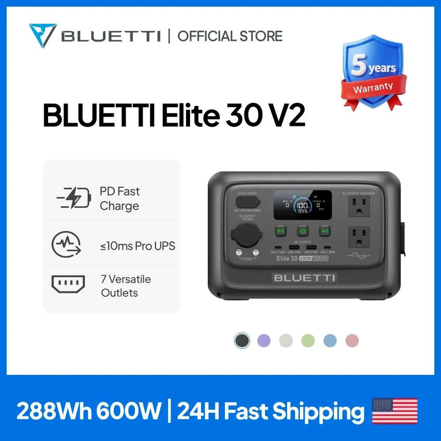 BLUETTI Elite 30 V2 Portable Power Station, 288Wh 600W