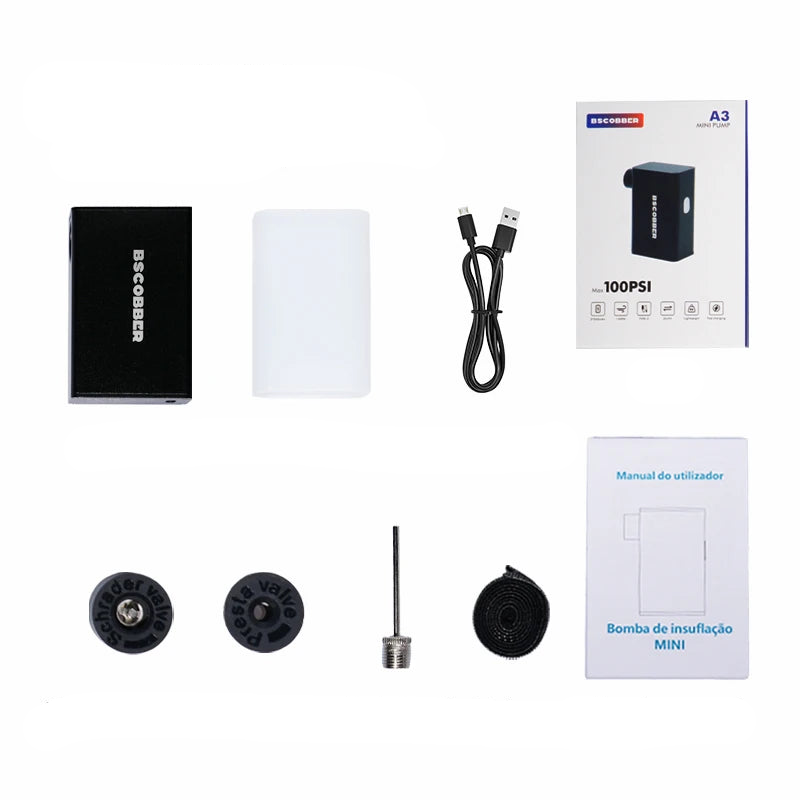 Mini Air Pump Bike 100PSI Rechargeable Wireless Compressor Black