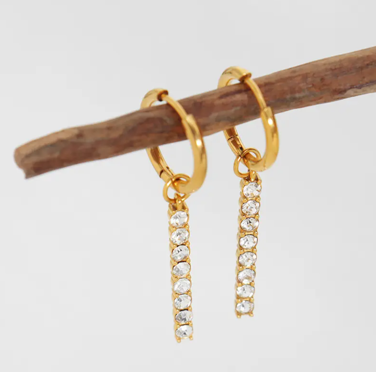 18K Gold Plated Crystal Drop Hoop Earrings-0