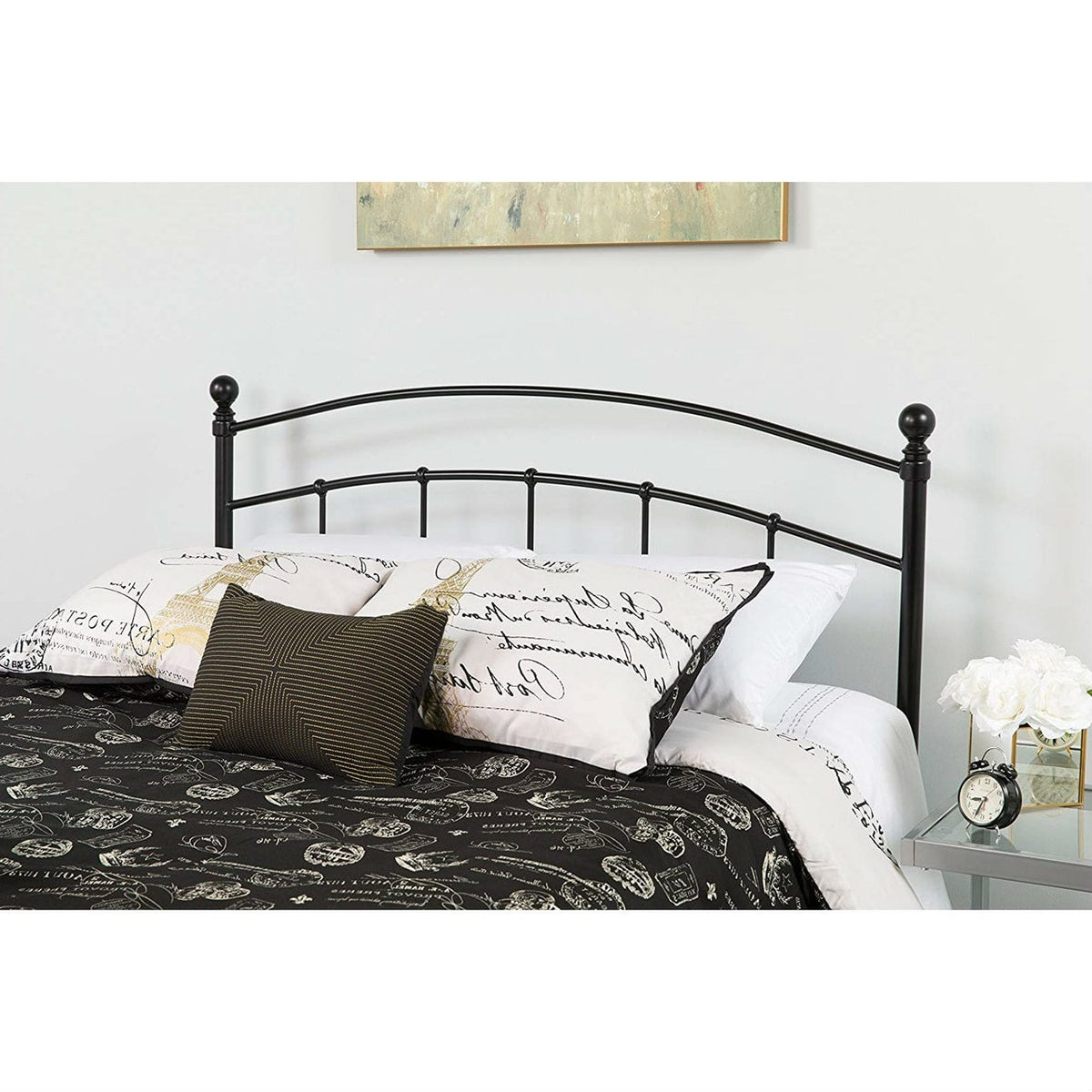 Twin size Contemporary Classic Black Metal Headboard-0