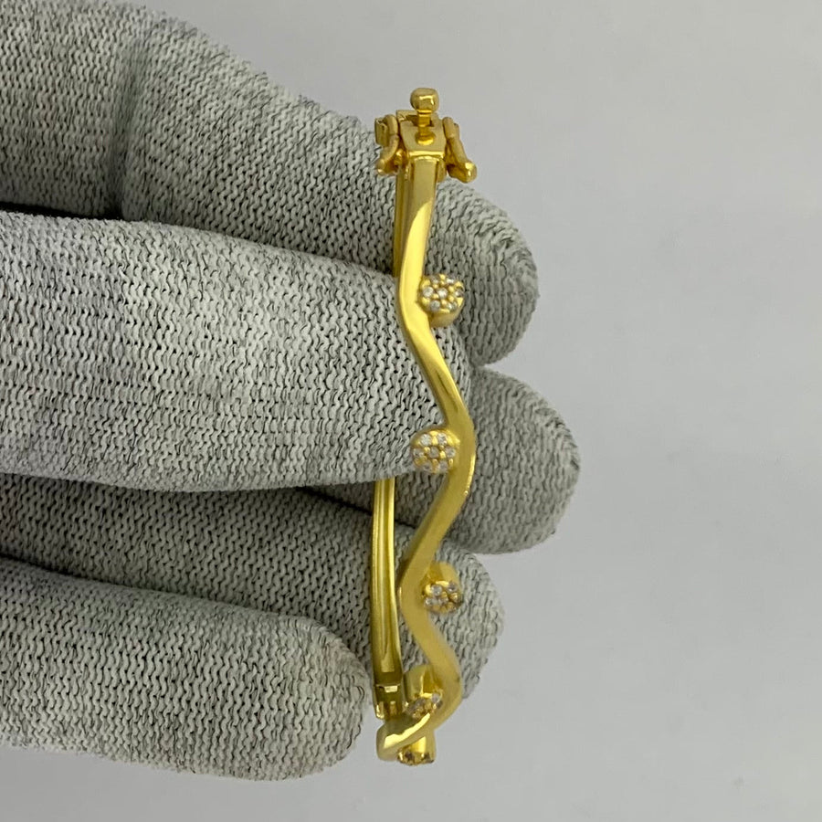 18K Gold Plated CZ Dot Wave Cuff Bangle Bracelet Jewelry for Women TGB1002 BM-1052