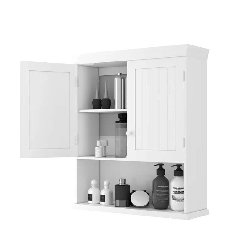 Bathroom Wall Mount Medicine Cabinet with Open Storage Shelf in White
