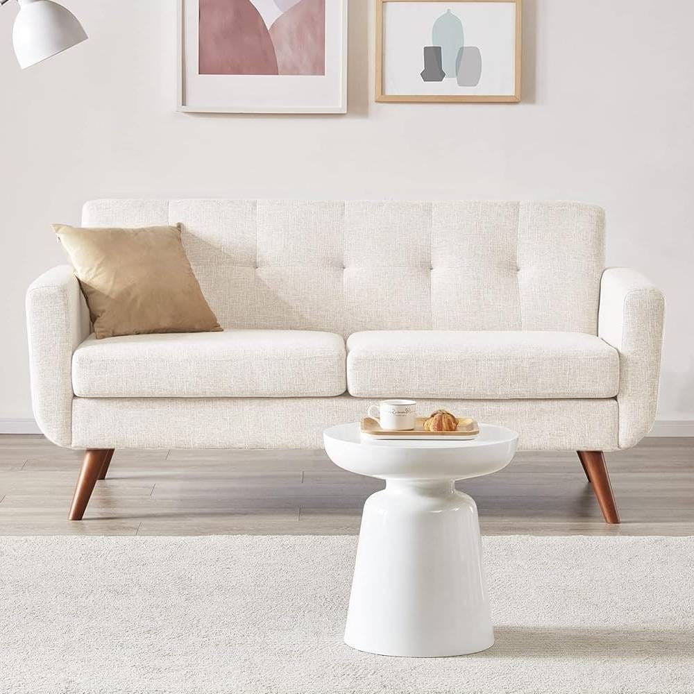 Modern Mid-Century Beige Cotton Polyester Upholstered Sofa Loveseat-0