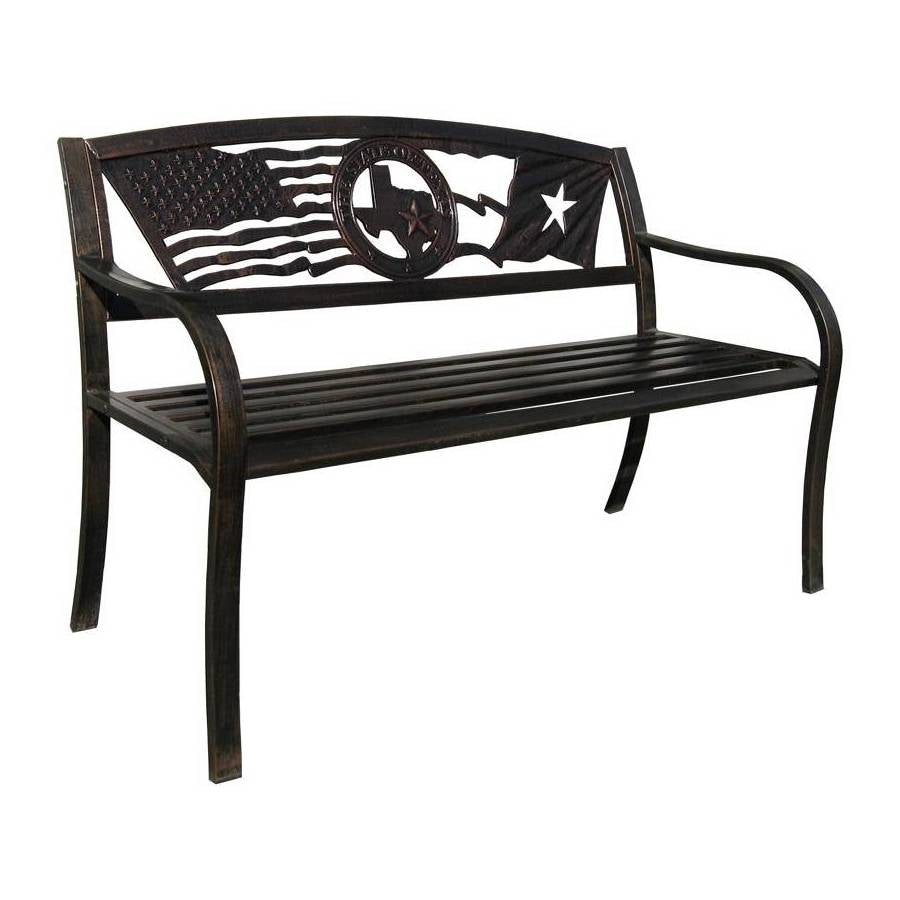 2 Person Texas Star Patriotic USA Flag Outdoor Metal Garden Bench in Bronze-0