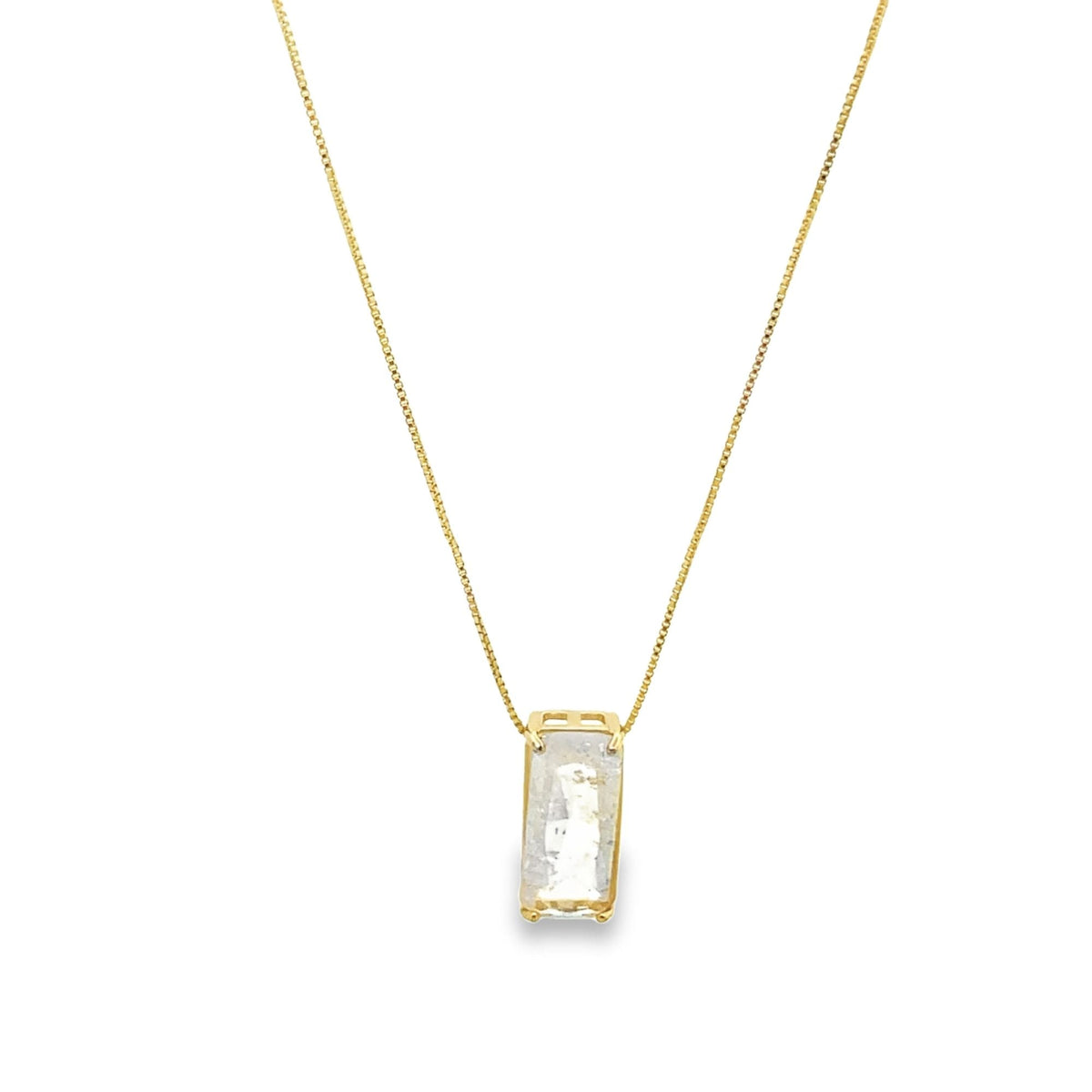 Clear Rectangle Gemstone Pendant Box Chain Necklace (G220)-0