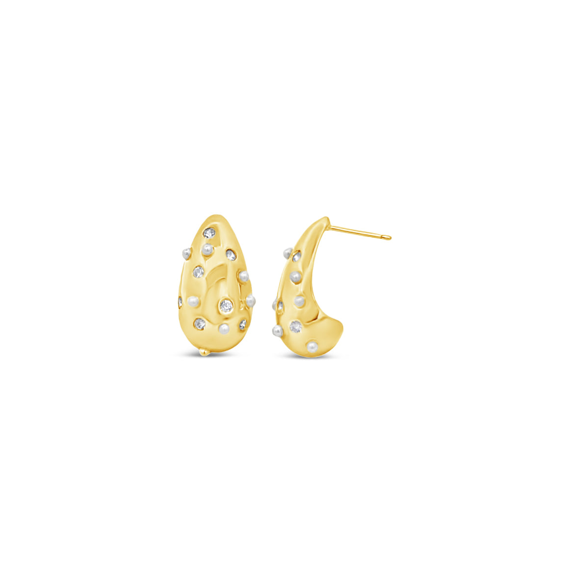 Tear Drop Filled With CZ Stone and Synthetic Pearls Stud Earrings (L66A)-0