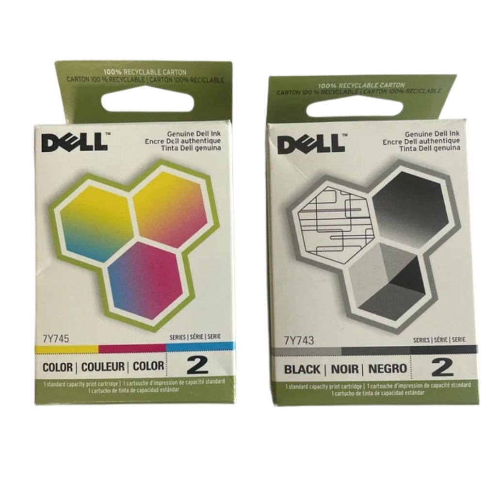 Original Dell Series 2 7Y743 Black and Color Ink Cartridges-0