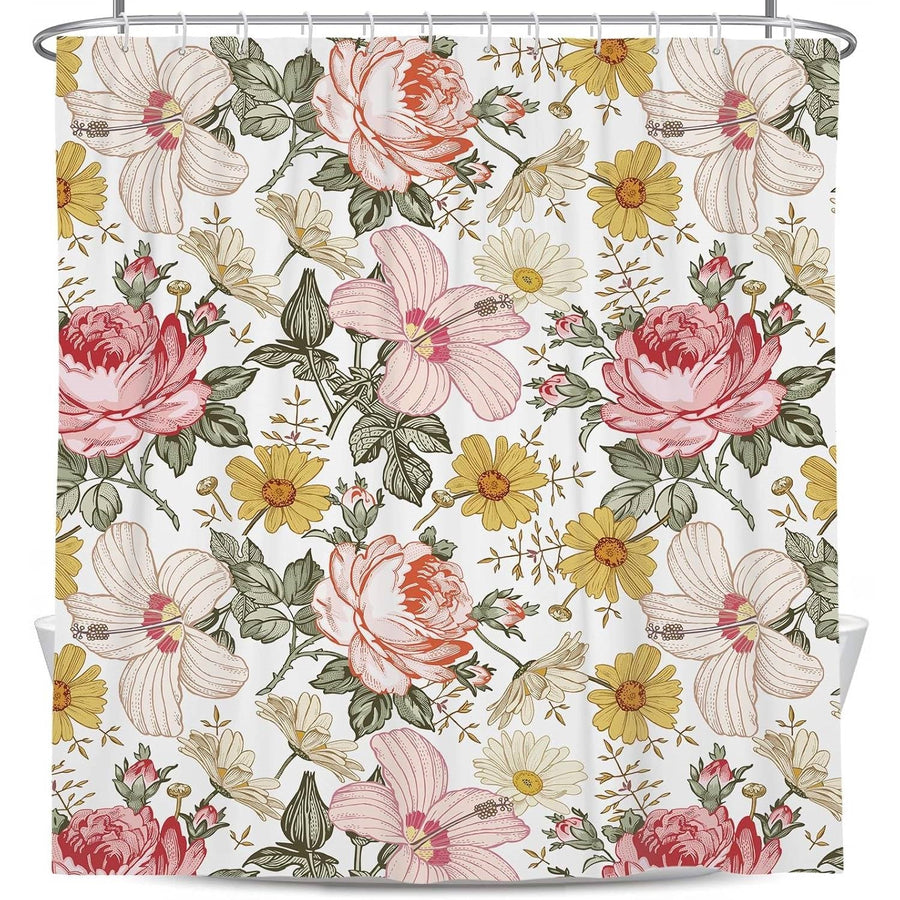 72"W x 84"H Vintage Floral Peony Pink Polyester Shower Curtain