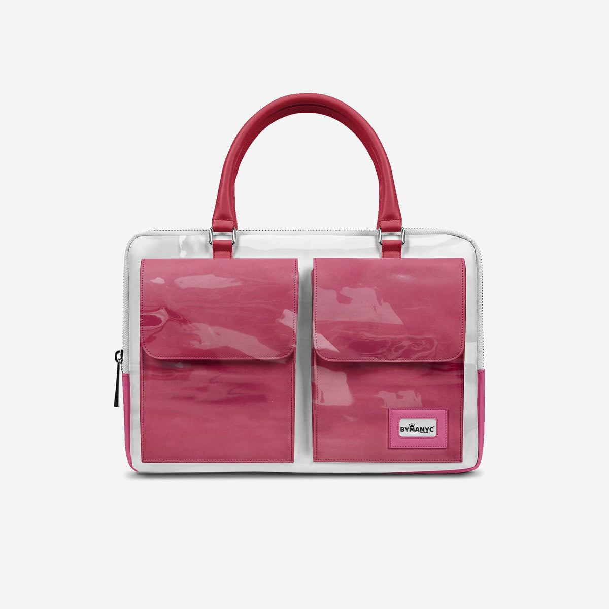 Vegan Designer Luxury Double Pocket Bag 16” BYMANYC ® New York White & Pink-0