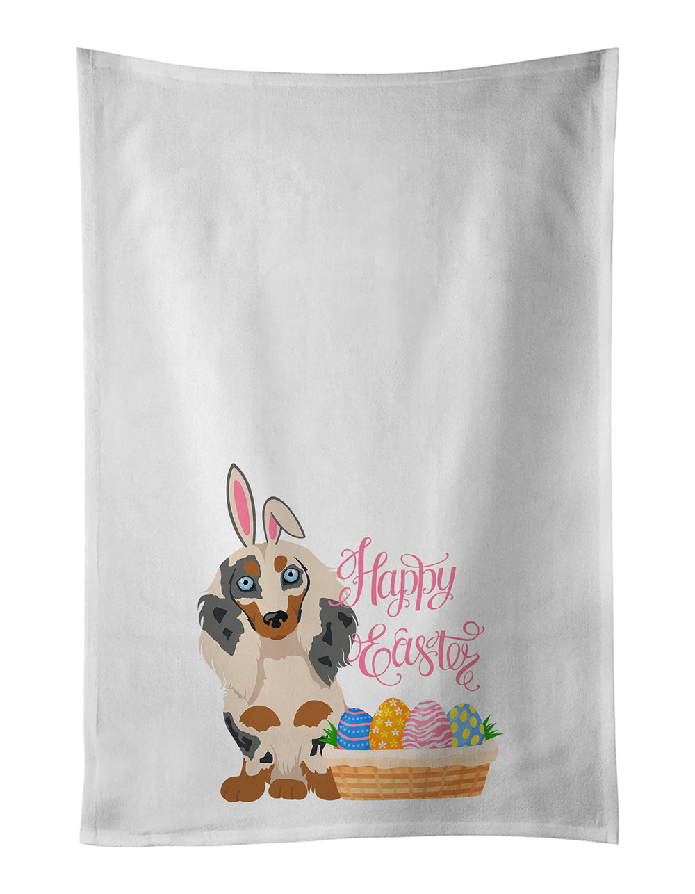 Longhair Cream Dapple Dachshund Easter Kitchen Towel Set of 2-0