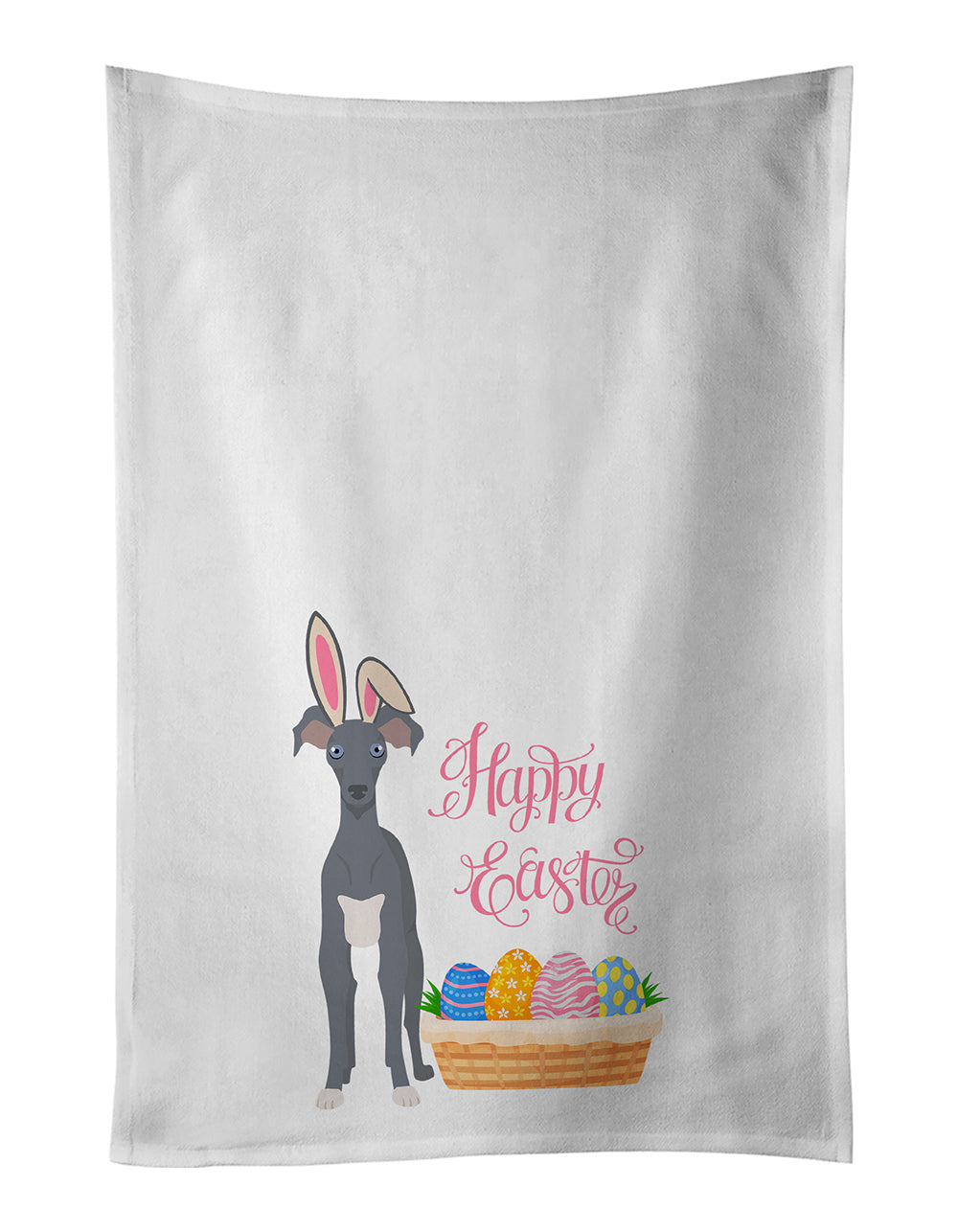 Gray Italian Greyhound Easter Kitchen Towel Set of 2-0