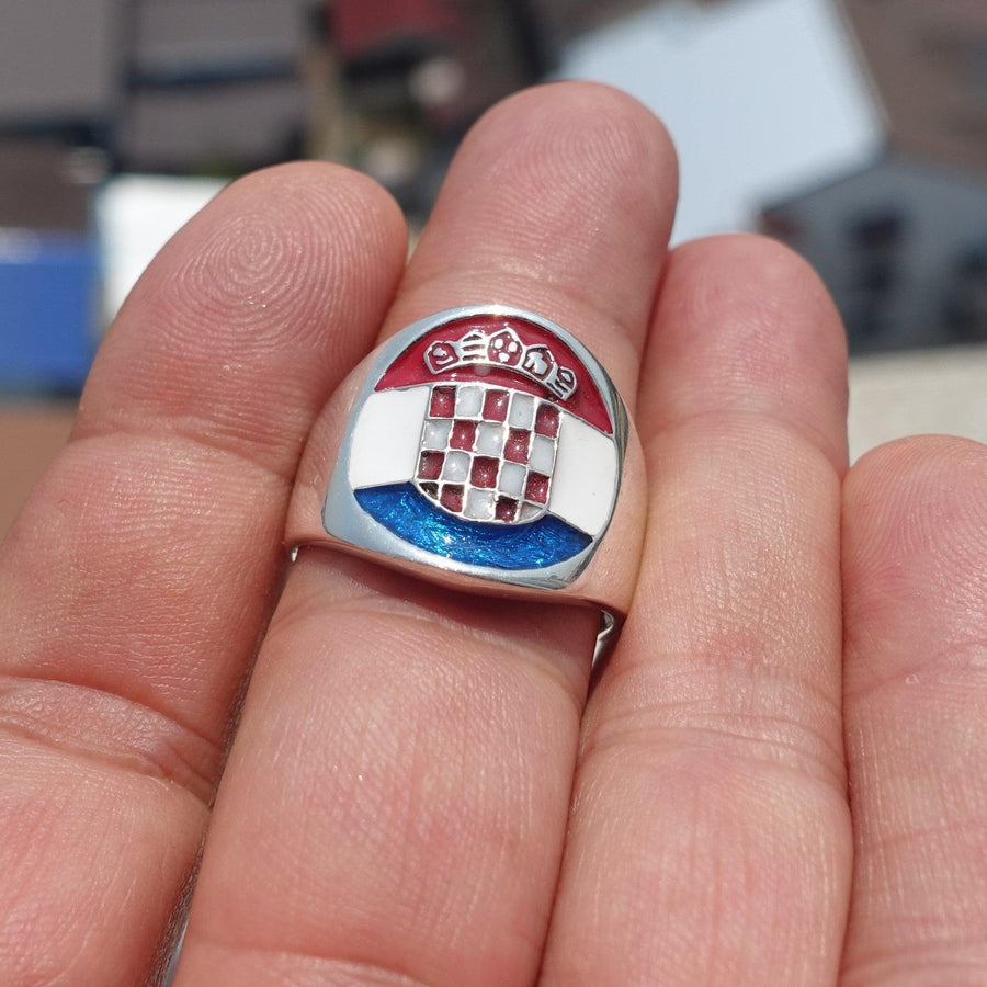 Croatian Flag Ring, Sterling Silver Ring, Pinky Ring, Flag of Croatia, Sport Event Outfit, Fan Apparel, Mens Silver Ring, Gift for Fans, Croatia Flag