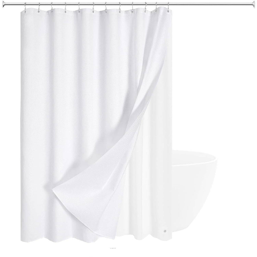 72"W x 78"H White Waffle Textured 3 in 1 Shower Curtain Set