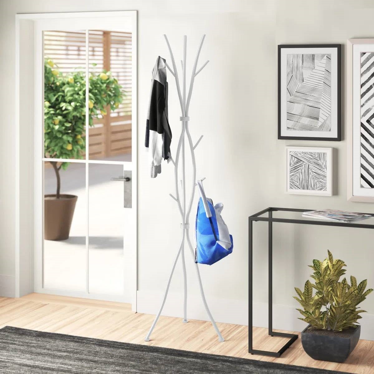 74-inch White Metal Coat Rack Entryway Hall Tree Umbrella Stand-0