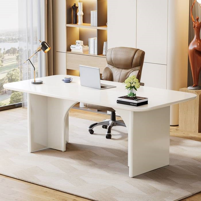 Modern Extra Large Executive Home Office Computer Desk in White-0