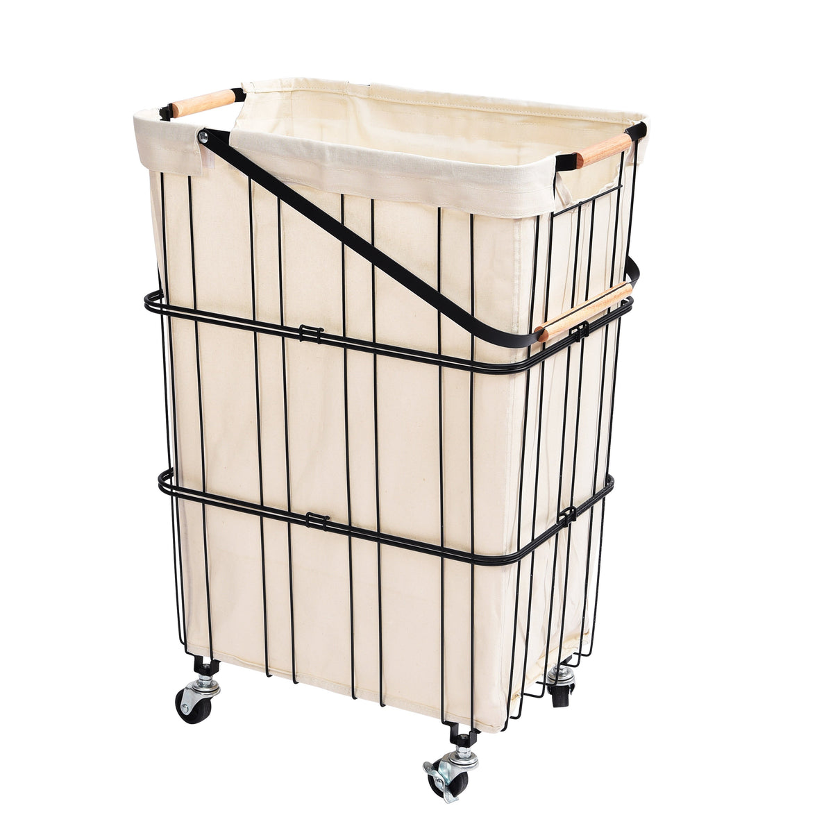 Oceanstar Mobile Rolling Storage Laundry Basket Cart with Handle, Black-0