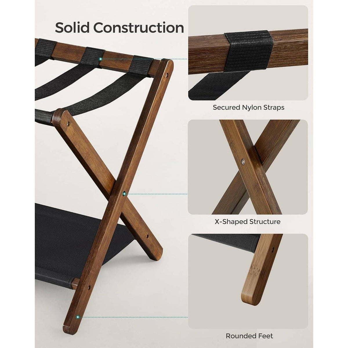 Sturdy Luggage Rack in Walnut Wood Finish with Lower Storage Shelf-0