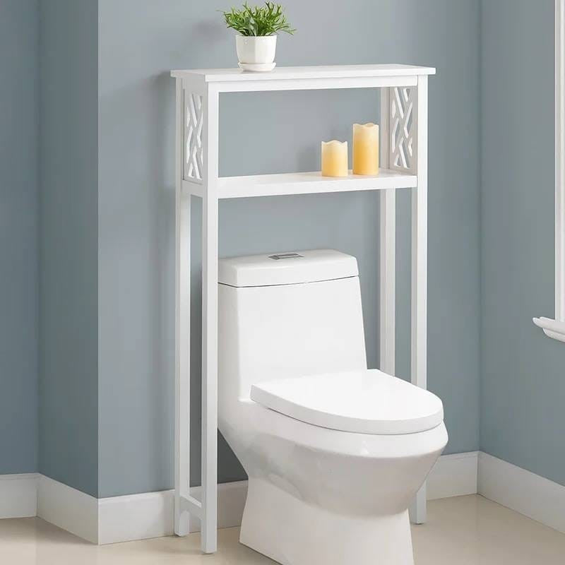White Solid Wood Over the Toilet 1-Shelf Storage Rack-0