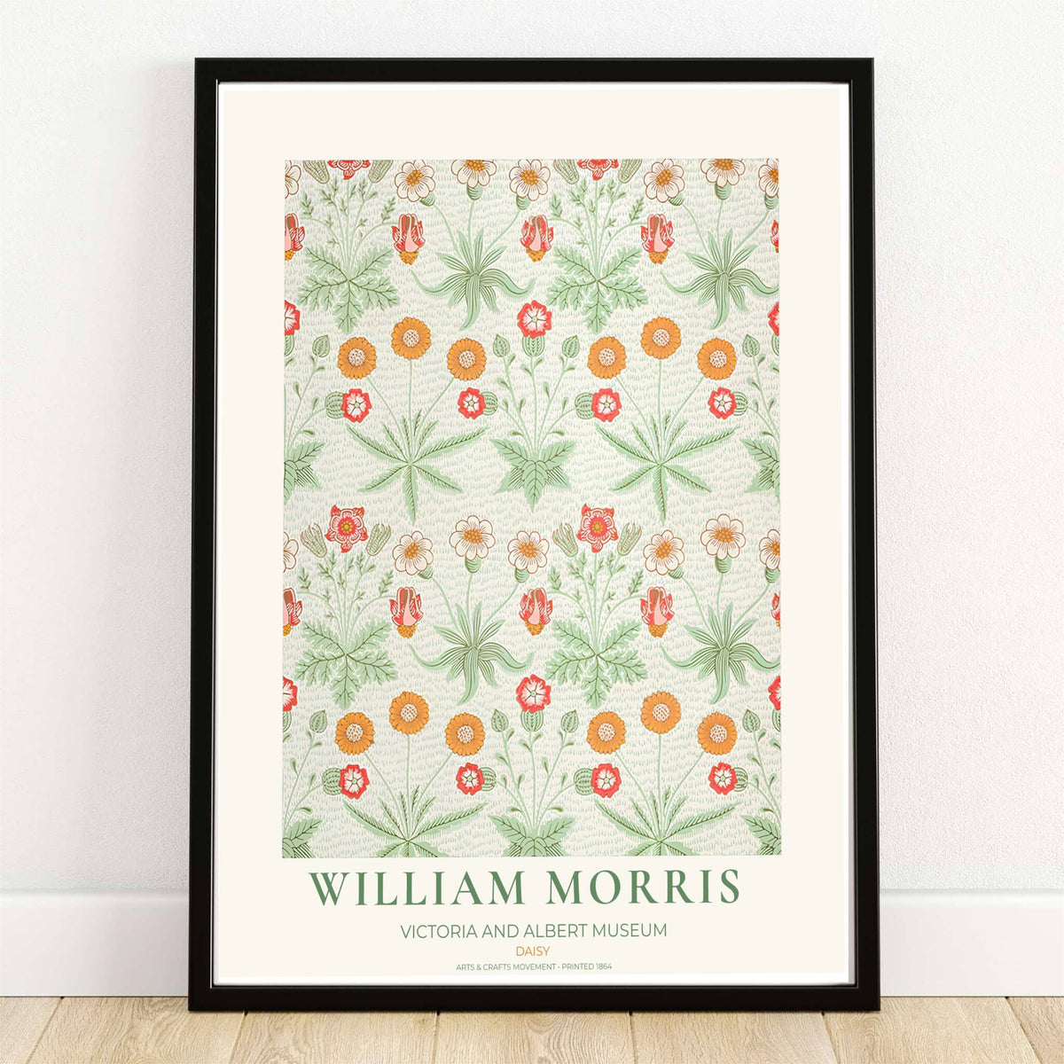 William Morris Daisy Green Orange Floral Vintage Exhibition Print Framed Wall Poster-0