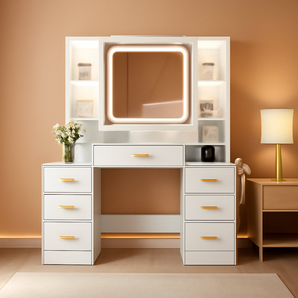 Elegant Customizable Vanity Desk With RGB Lighting-0