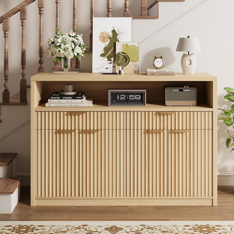 Contemporary 51 Fluted Buffet Sideboard Storage Cabinet