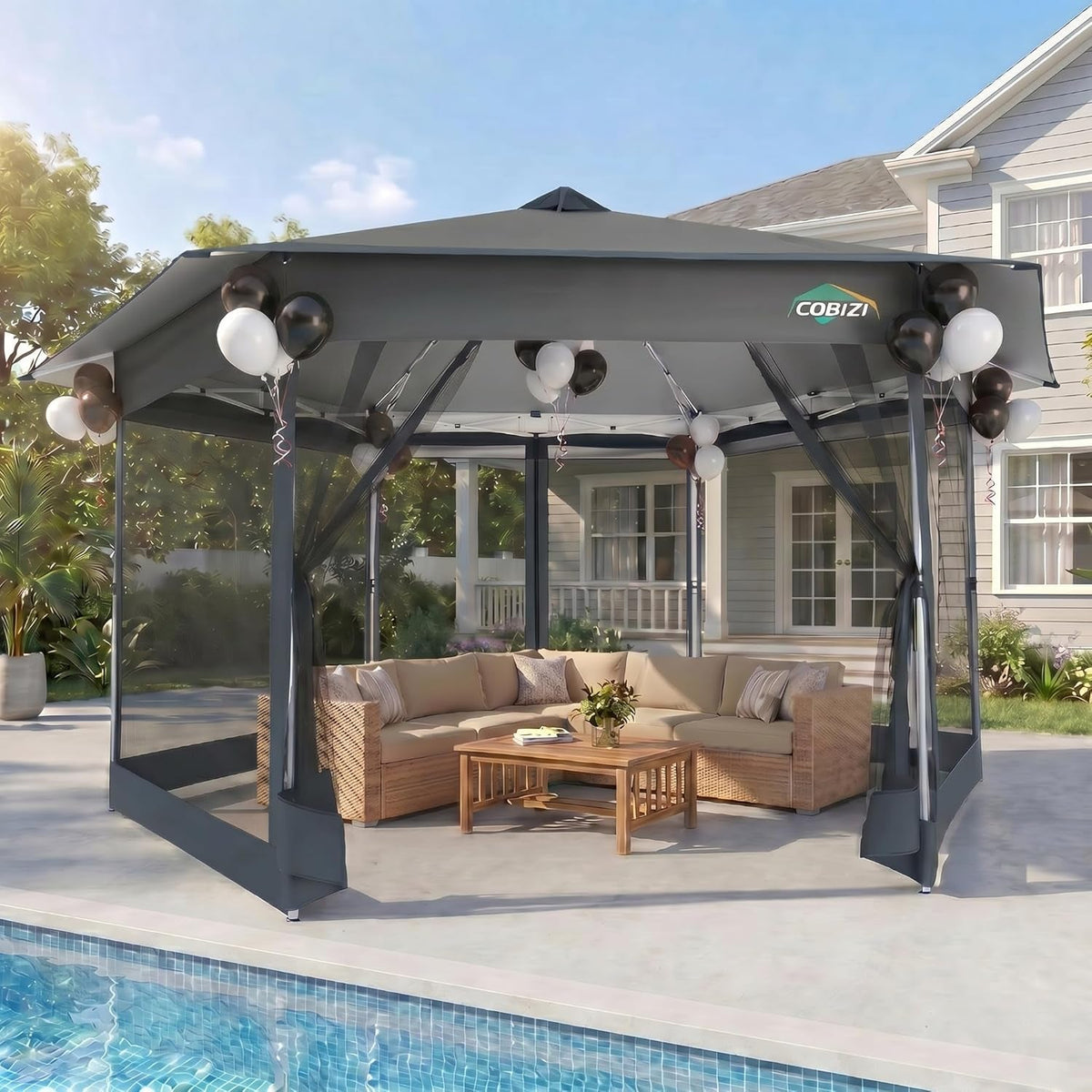 16x16 Pop Up Gazebo Weatherproof Mosquito Netting Shelter-4