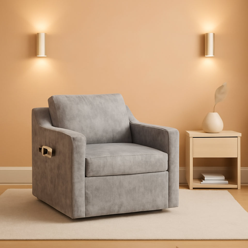 Grey Velvet Upholstered 360 Degree Swivel Armchairs-0