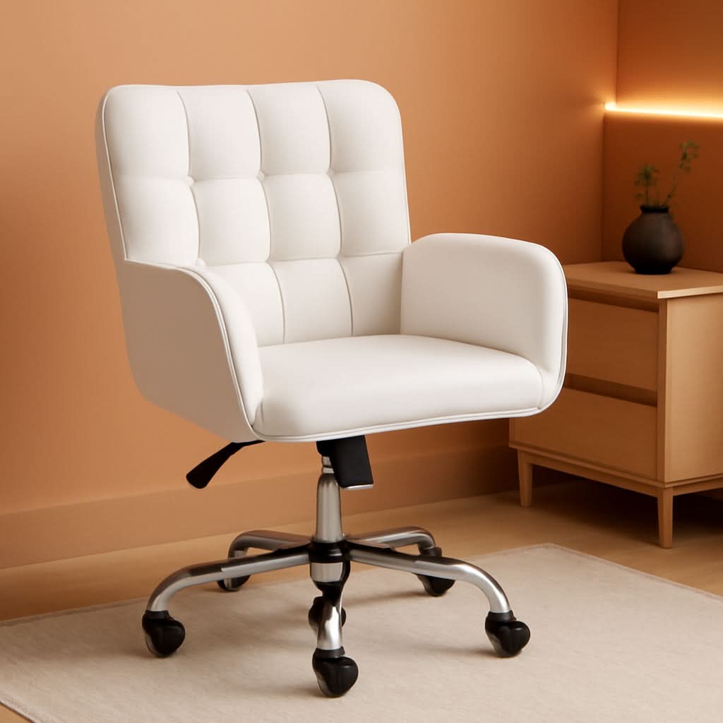 Ergonomic Faux Leather Office Chair White Adjustable-0