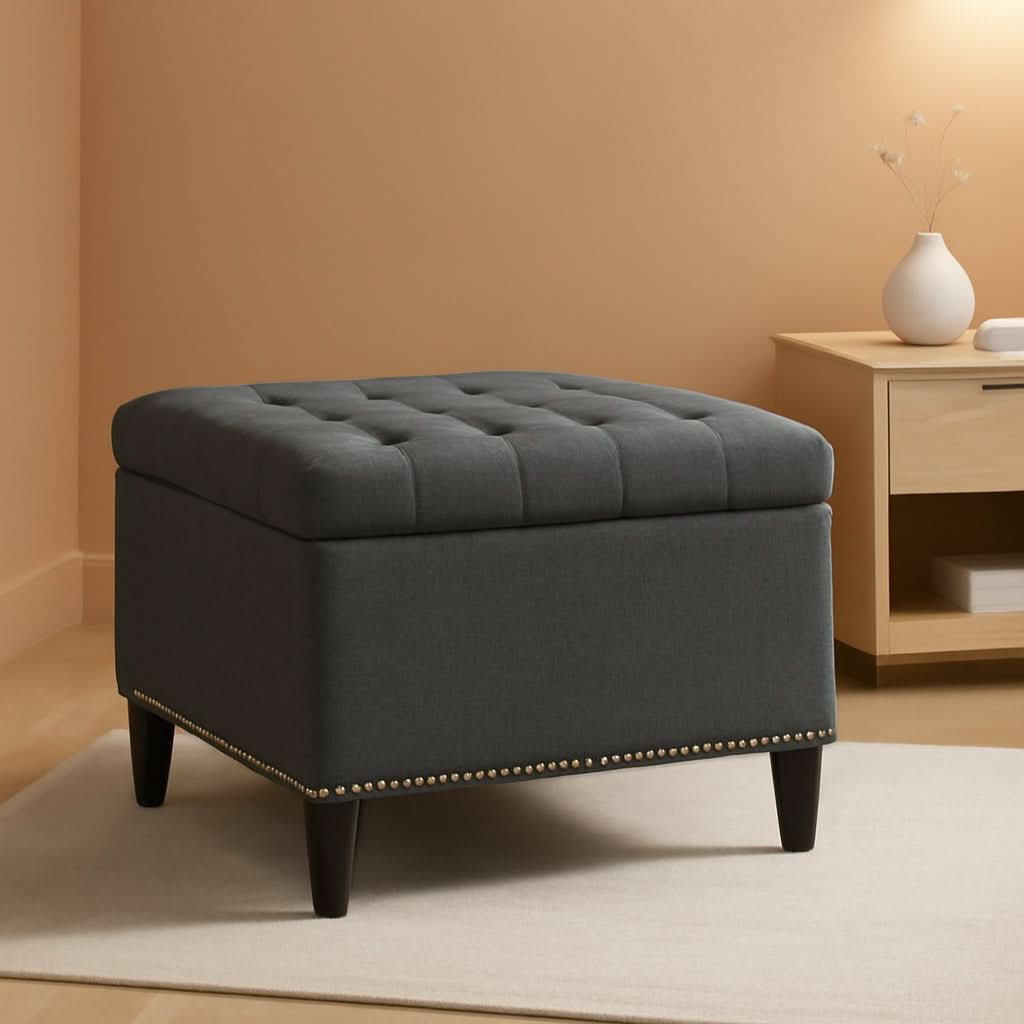 28 Inch Entryway Ottoman Bench Charcoal With Storage-0