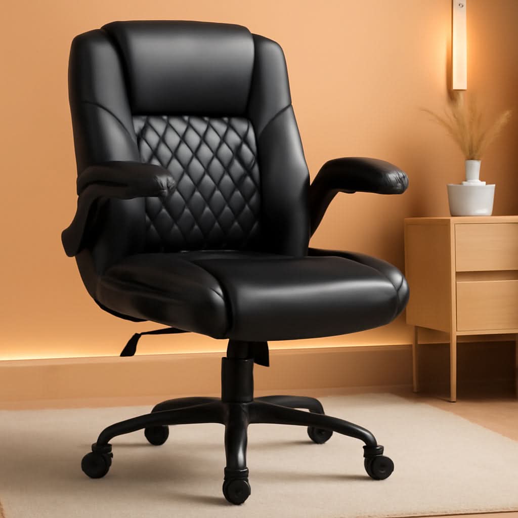 Ergonomic Leather Office Chair Adjustable Armrests Black-0