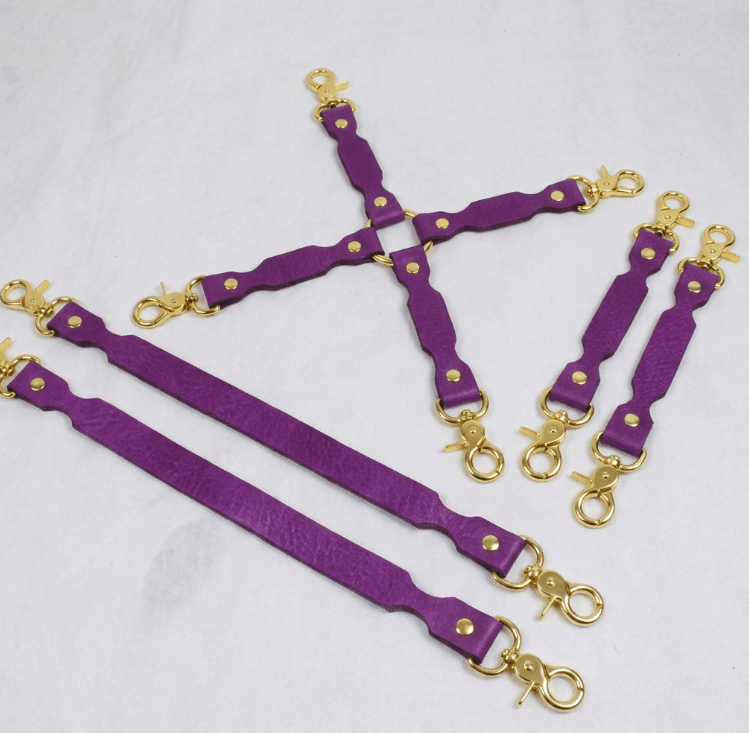 BDSM Connector Set Violet Leather Bondage Connectors-0