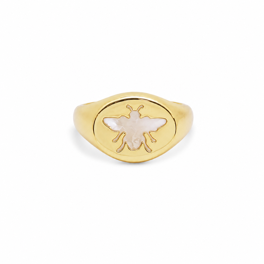 Mother of Pearl Bee Signet Ring (D35)