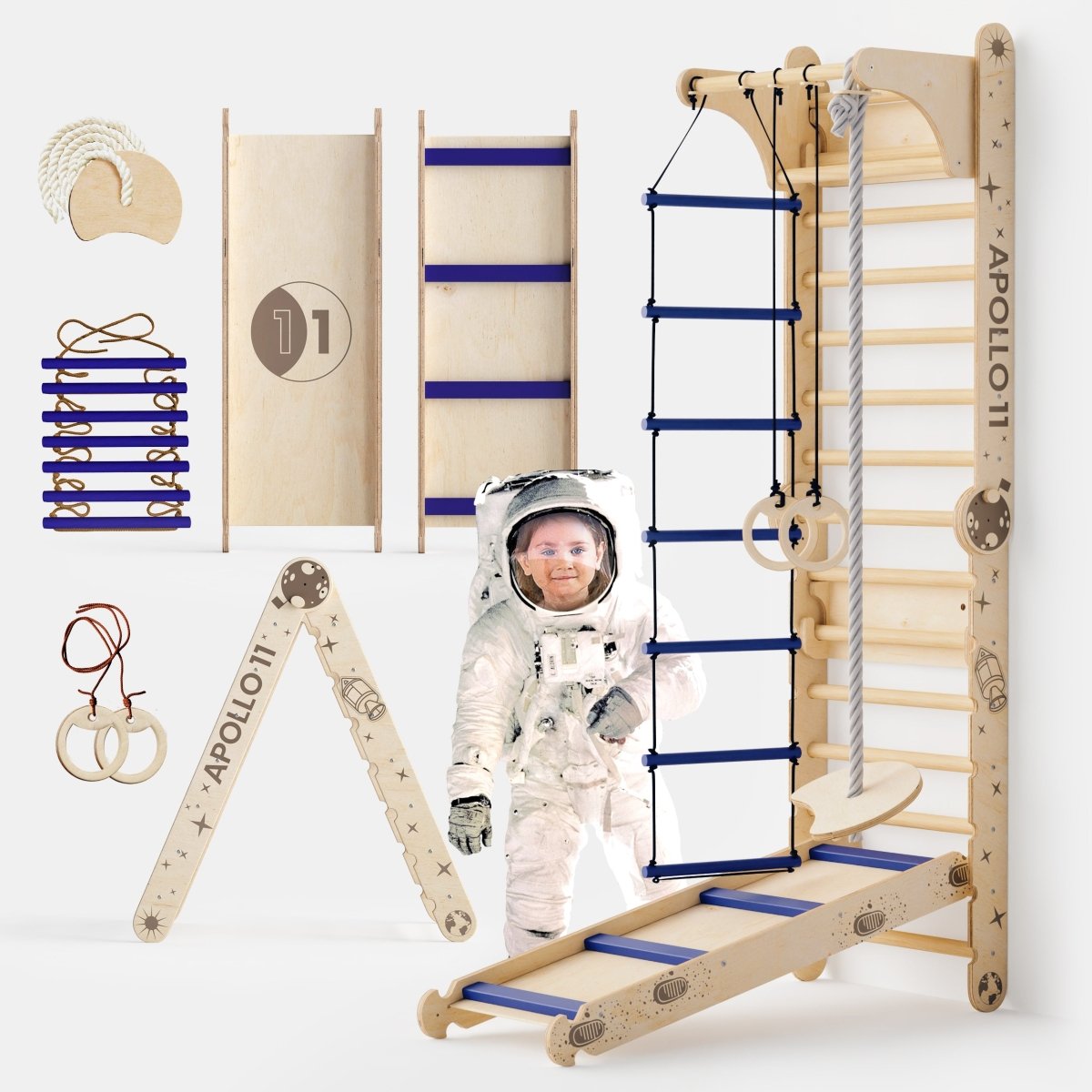 Apollo Swedish Wall / Climbing ladder for Little Austronauts + Moon swing Set + Slide Board-0