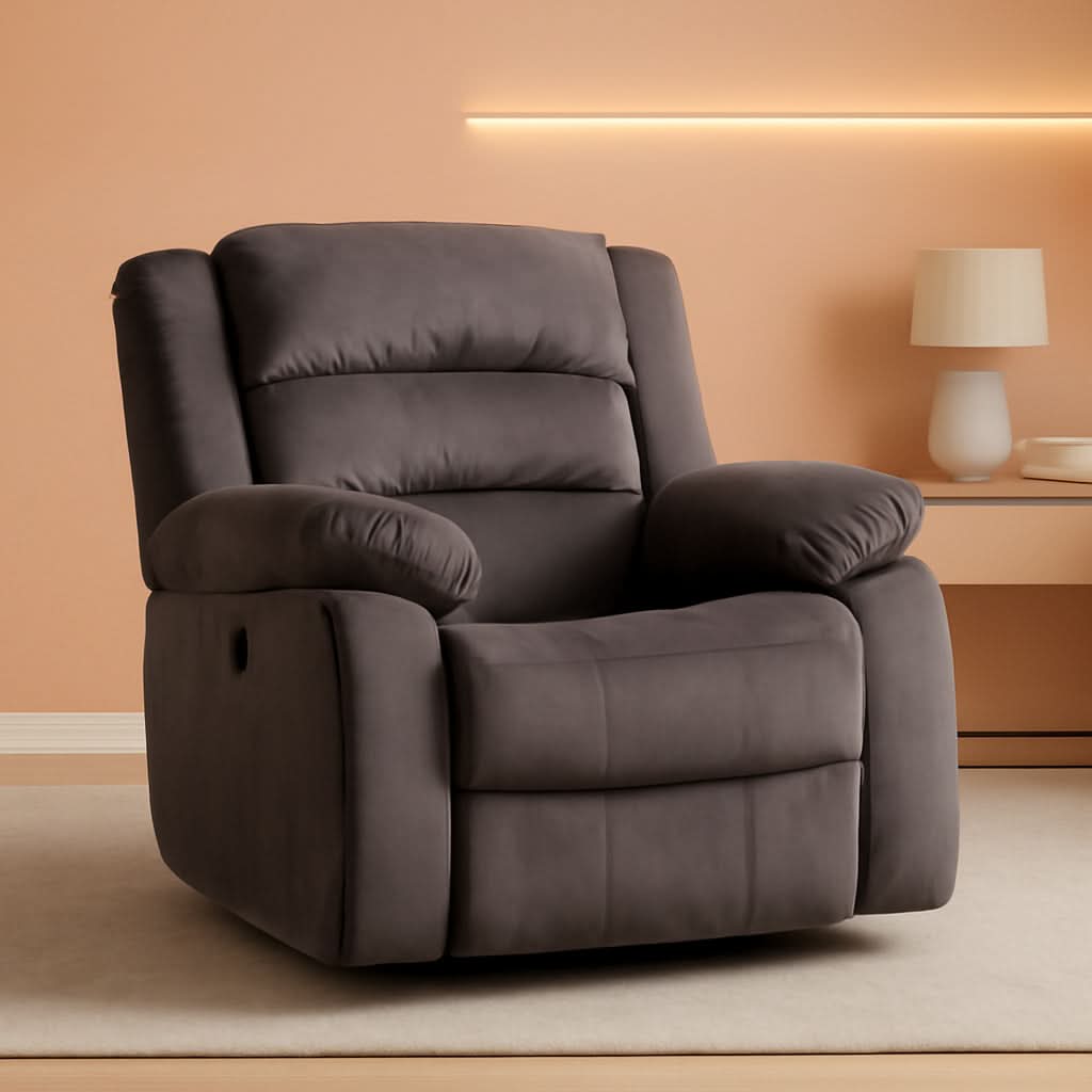Brown Oversized Electric Recliner Chair With Plush Cushions-0