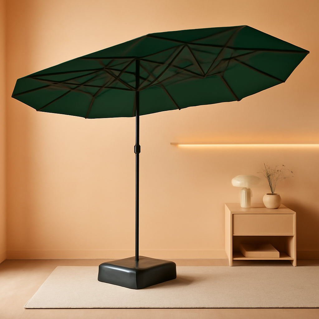 15ft Double Sided Forest Green Commercial Umbrella-0