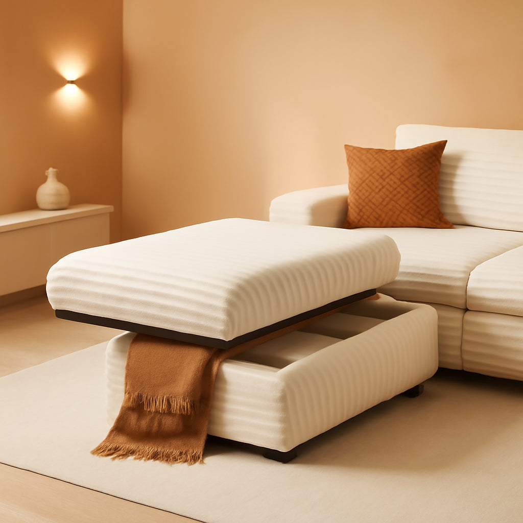 Corduroy Storage Ottoman Beige With Hidden Compartments-0