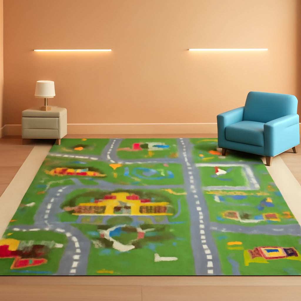 Children's Playhouse Rug SevenFootNineInch X TenFoot Green-0