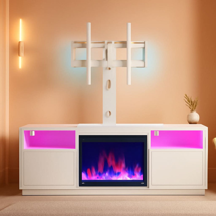 White Electric Fireplace TV Stand With Illumination