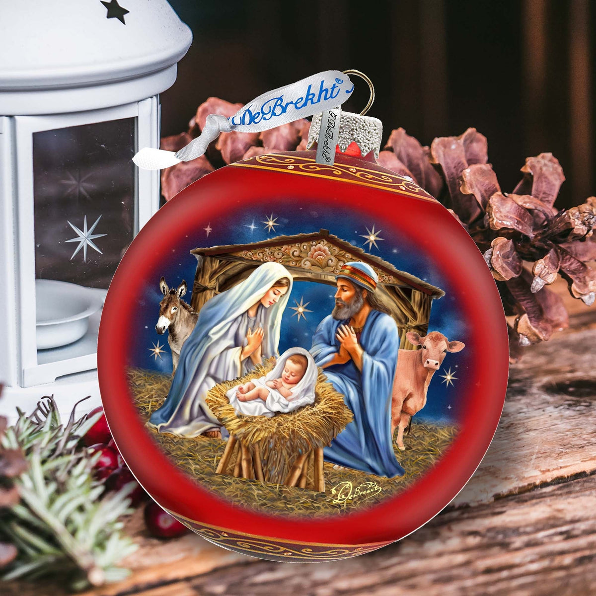 From Stable to Savior Lg Glass Ornament by G.Debrekht - Nativity Holiday Decor - 73956-0