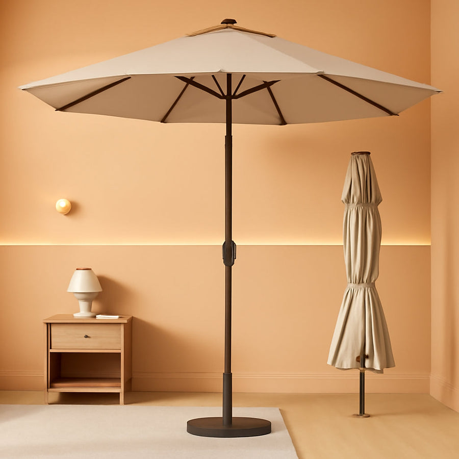 9ft Beige Fiberglass Patio Umbrella Crank Tilt
