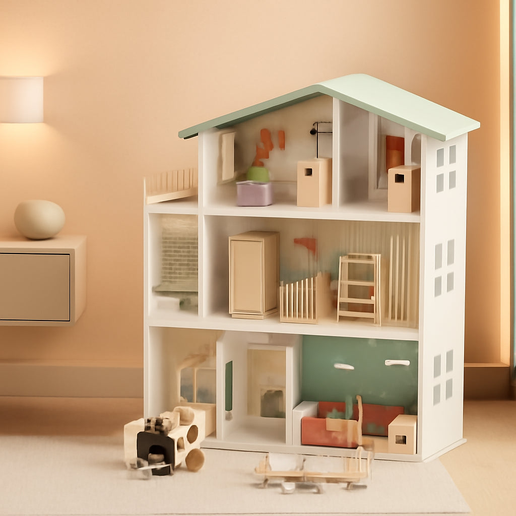Wooden Dollhouse Playset With Eight Rooms Accessories-0