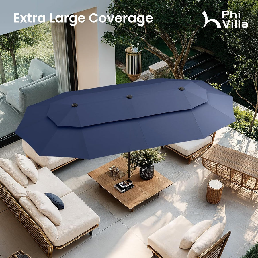 13Foot Two Tier Patio Umbrella Navy Blue Weatherproof