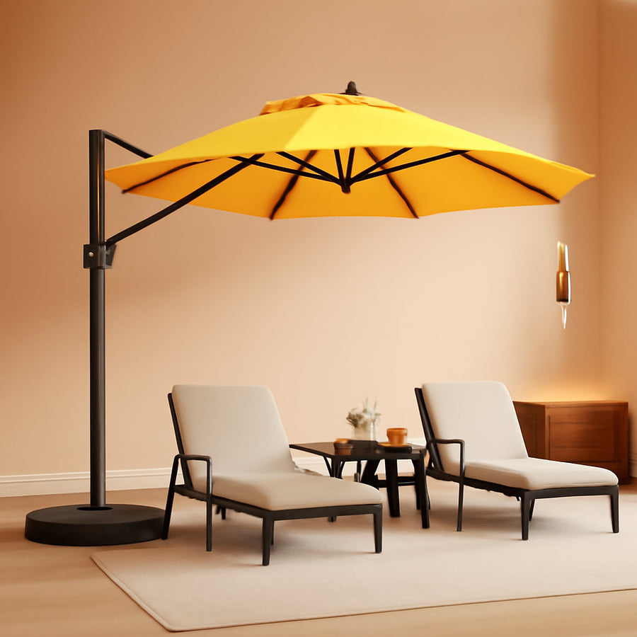Cantilever Patio Umbrella 9X9 Aluminum Bronze Yellow