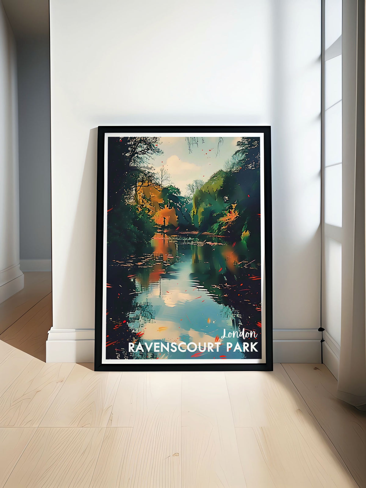 Ravenscourt Park Framed Prints - Ravenscourt Park Lake  Artwork - London  Travel Posters-0
