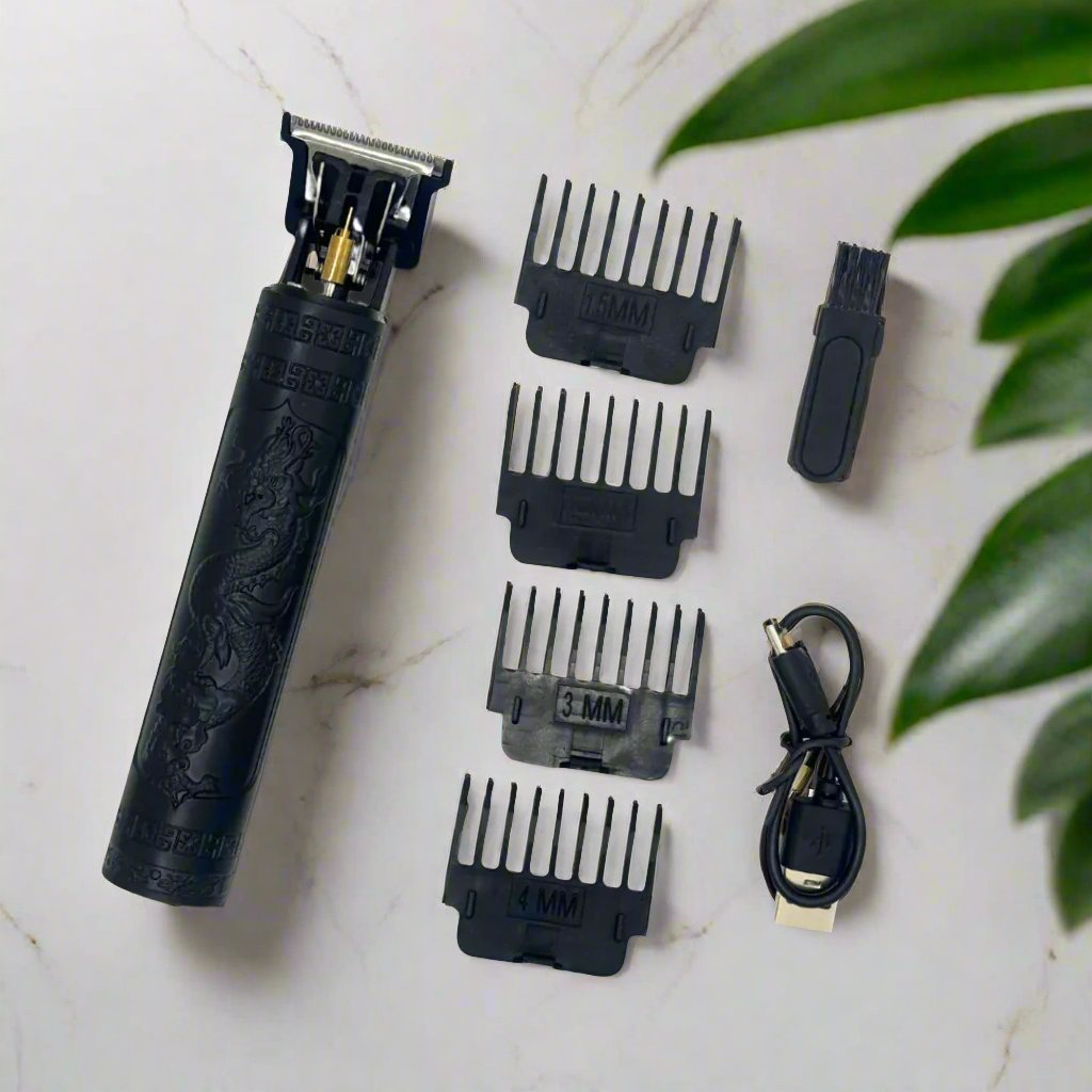 Black Beard Trimmer With Dragon Design. Cuts 0.5-4mm with included Guards.-0